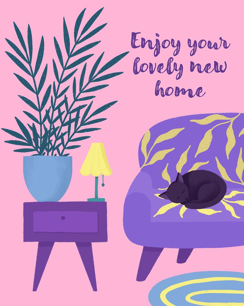 Card design "Cosy kitty - group New Home ecard"