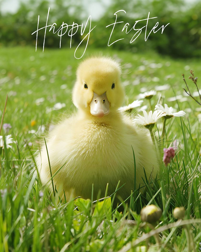 Card design "Fluffy Duckling - group Easter ecard"