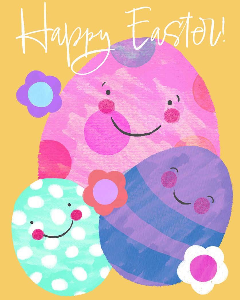 Card design "Cute Easter Eggs - group easter ecard"