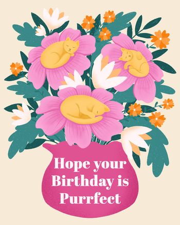 Use Kitty bouquet - group birthday ecard