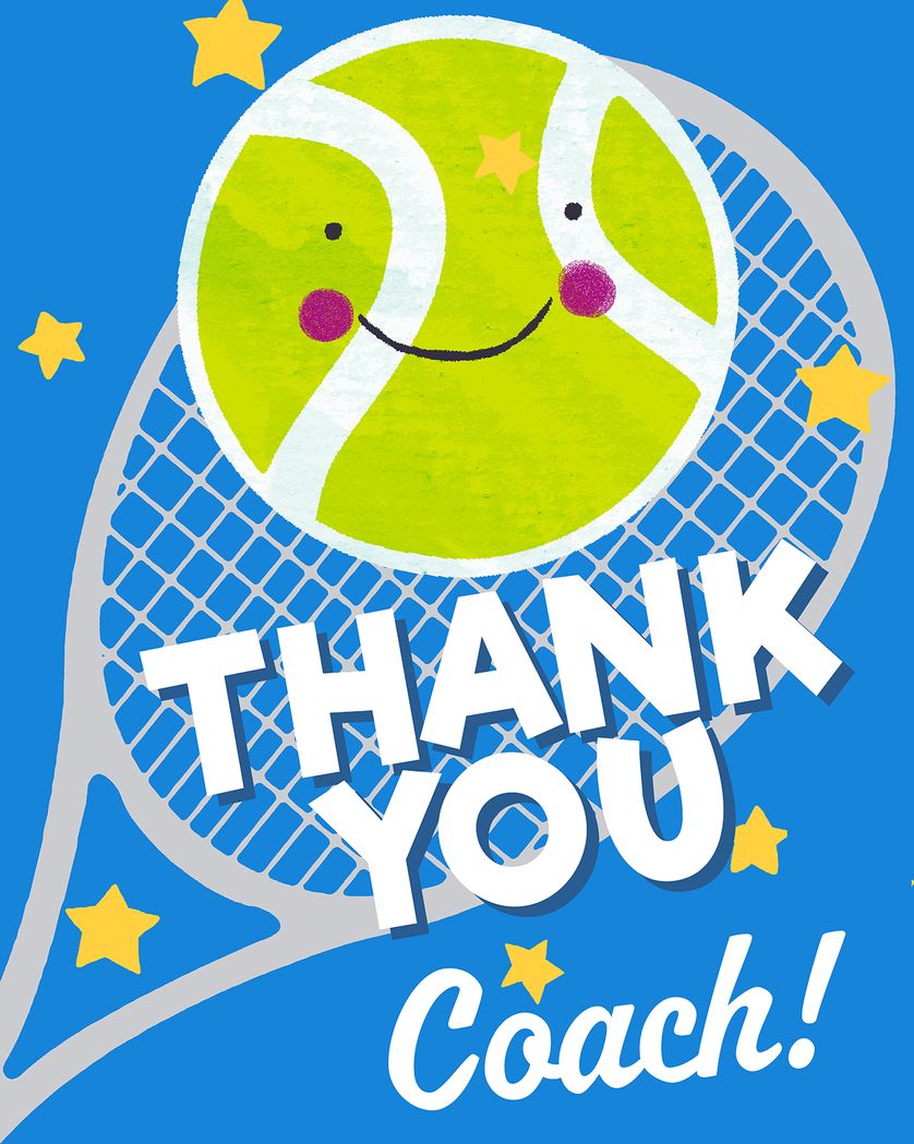 Card design "Happy Smiley Tennis - group teacher ecard"