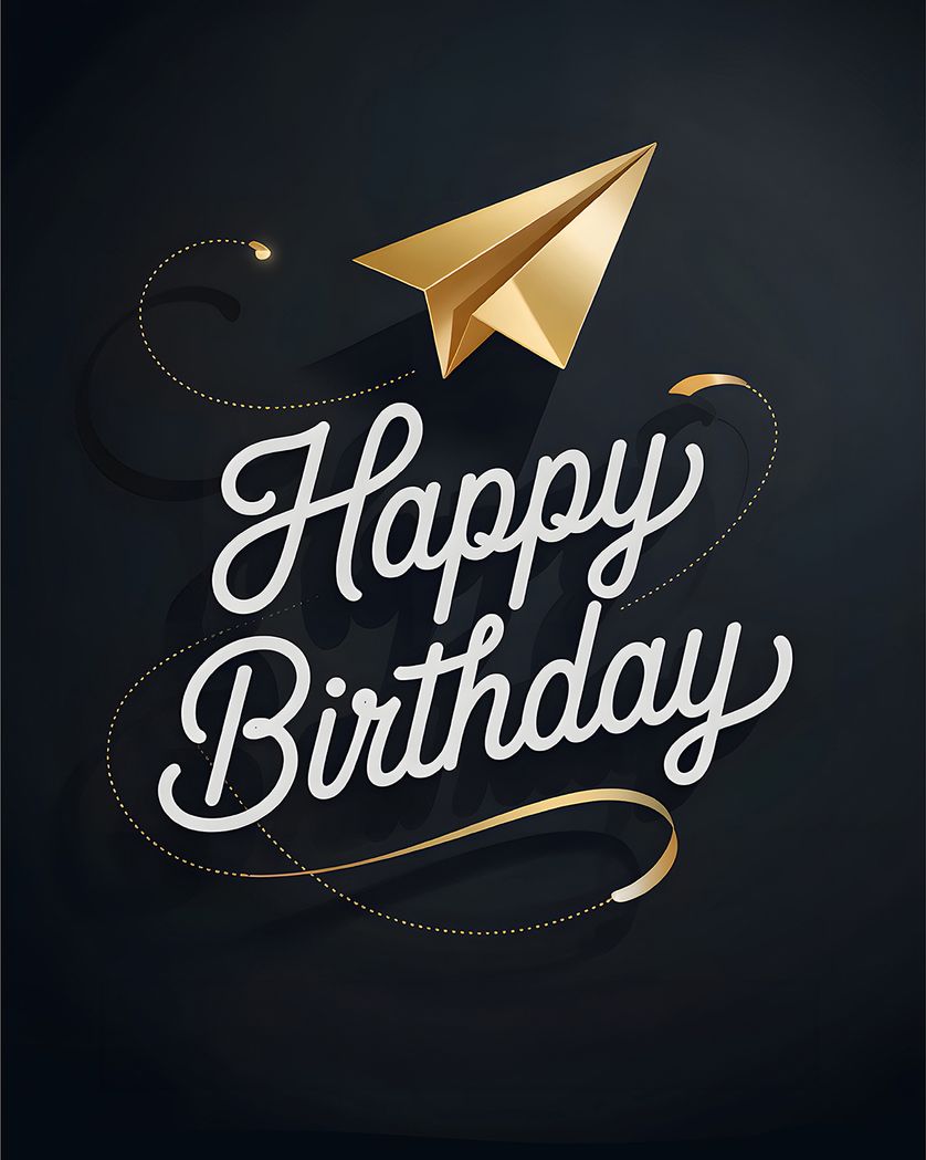 Card design "Golden Paper Plane - group birthday ecard"