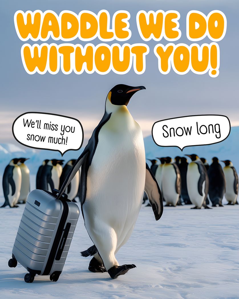 Card design "Waddle we do - group leaving ecard"
