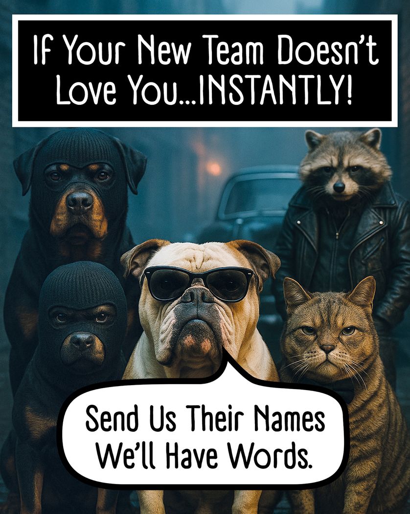 Card design "Send in the heavies - group leaving ecard"