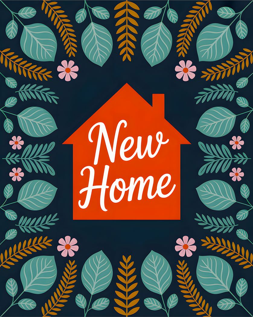 Card design "Little red house - group new home ecard"