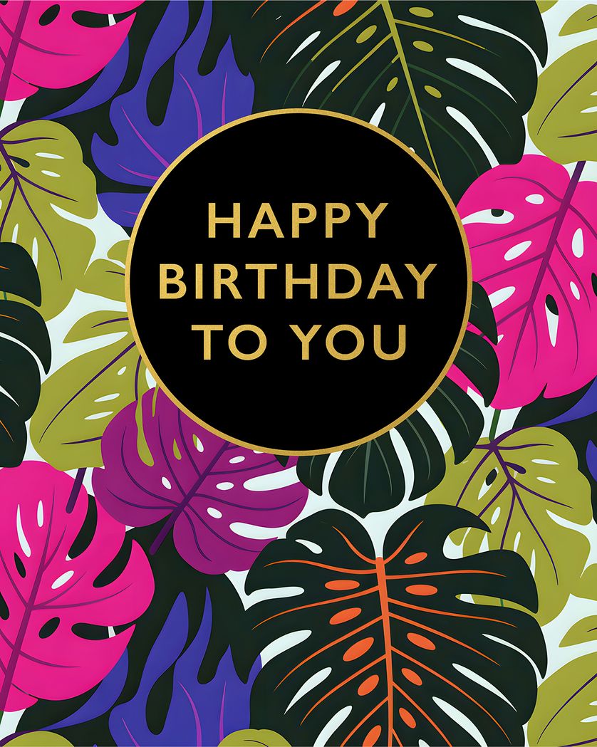Card design "Jungle leaves - group birthday ecard"