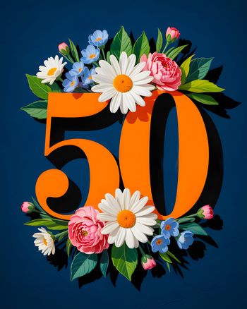Use 3D floral milestone - group 50th birthday ecard