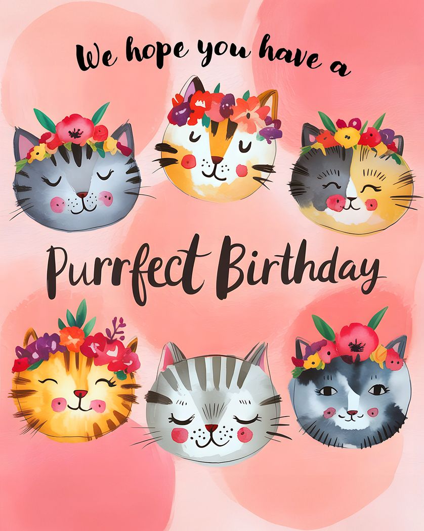 Card design "Pretty kitties - group birthday ecard"