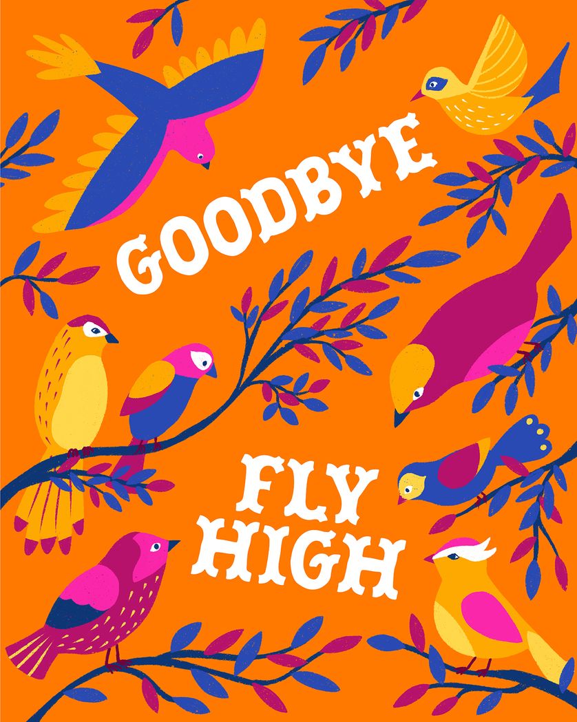 Card design "Flying the nest - group leaving ecard"