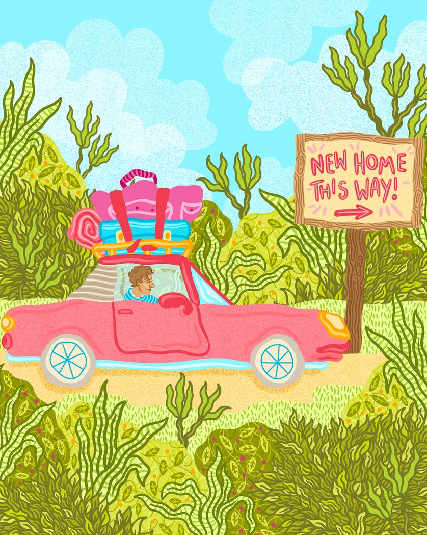 Card design "Your future is this way - group new home ecard"