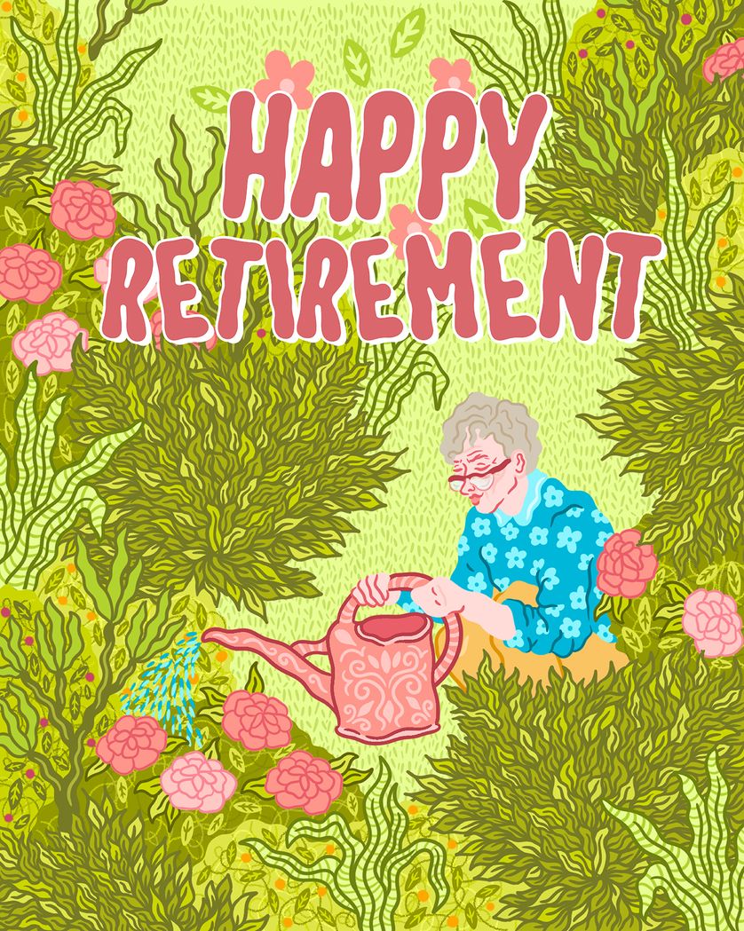 Card design "Secret Garden - group retirement ecard"