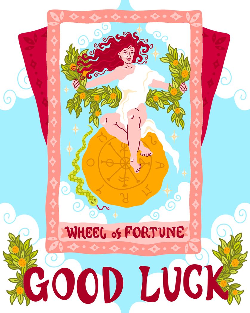 Card design "The Wheel - group good luck ecard"