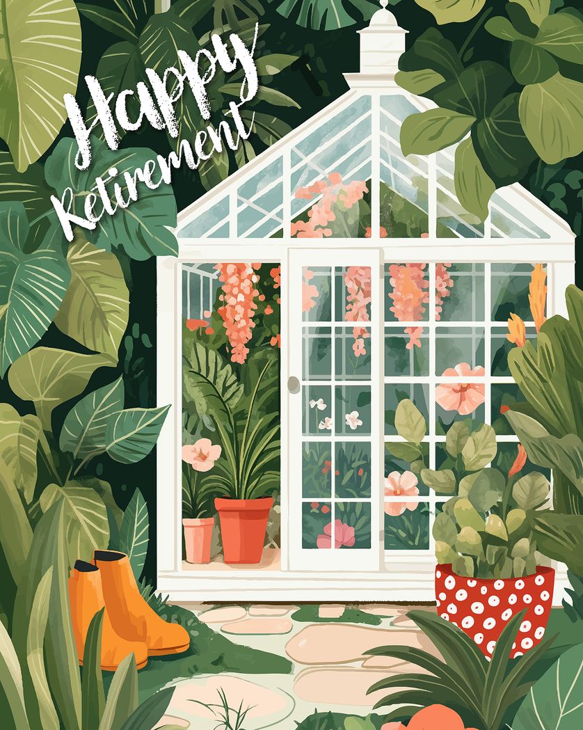 Card design "Hot house - group retirement ecard"