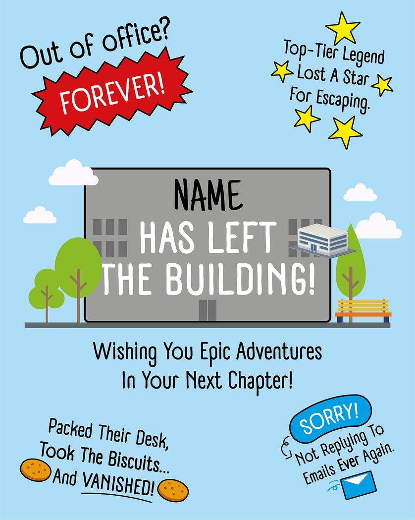 Card design "Out of office forever - group retirement ecard"
