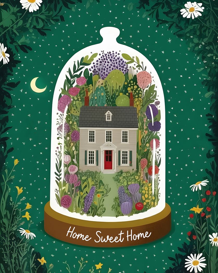 Card design "Terrarium house - group new home ecard"