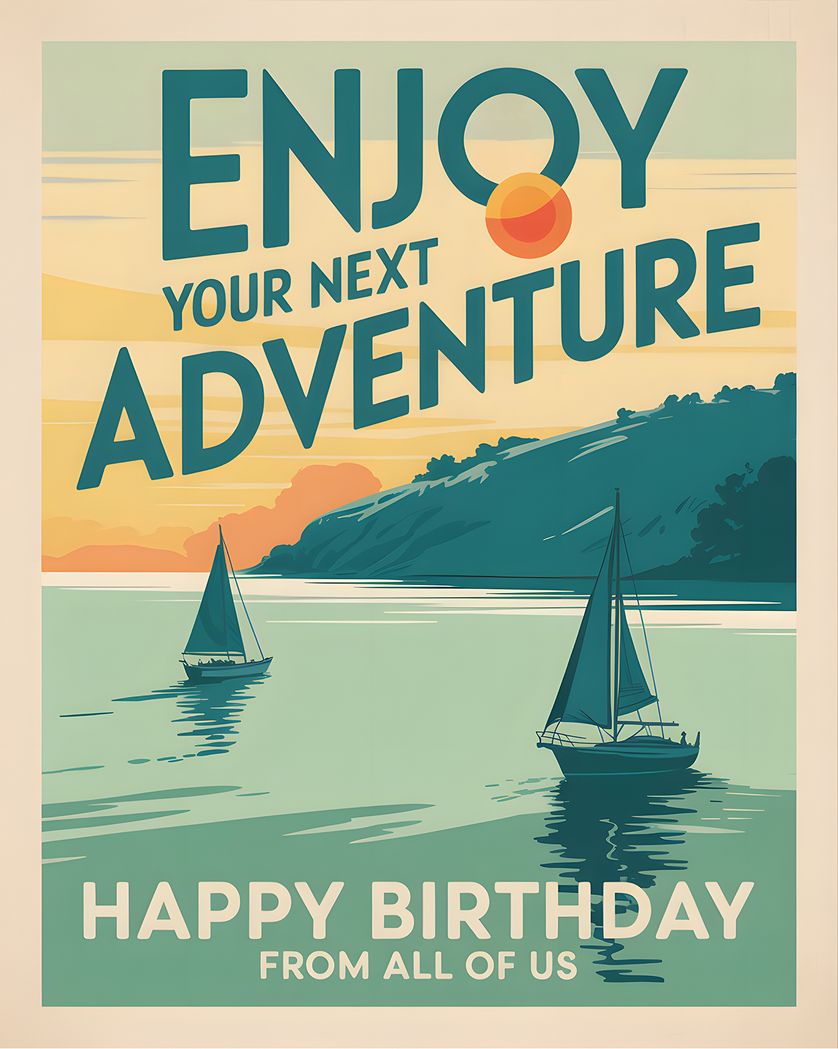 Card design "Travel Poster - group birthday ecard"