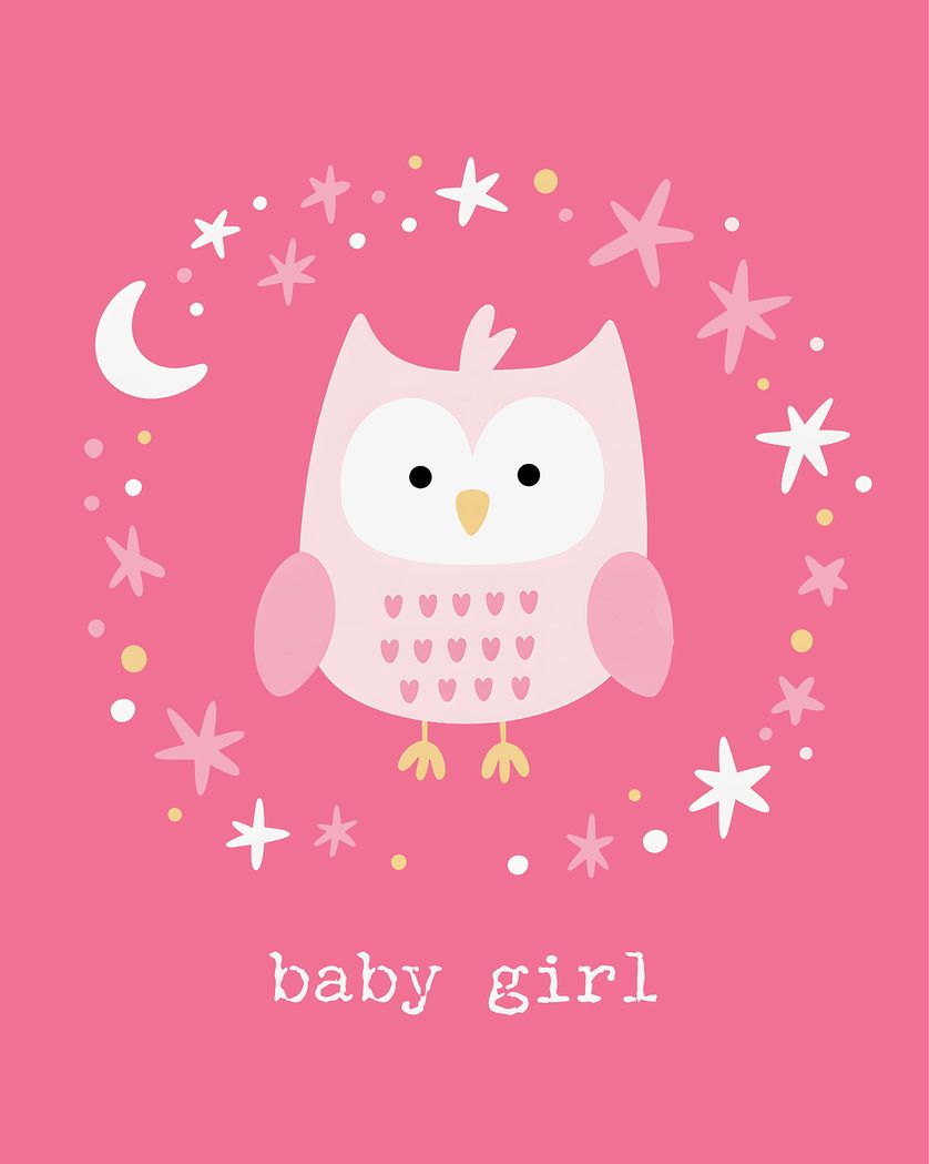 Card design "Pink owl - group new baby ecard"
