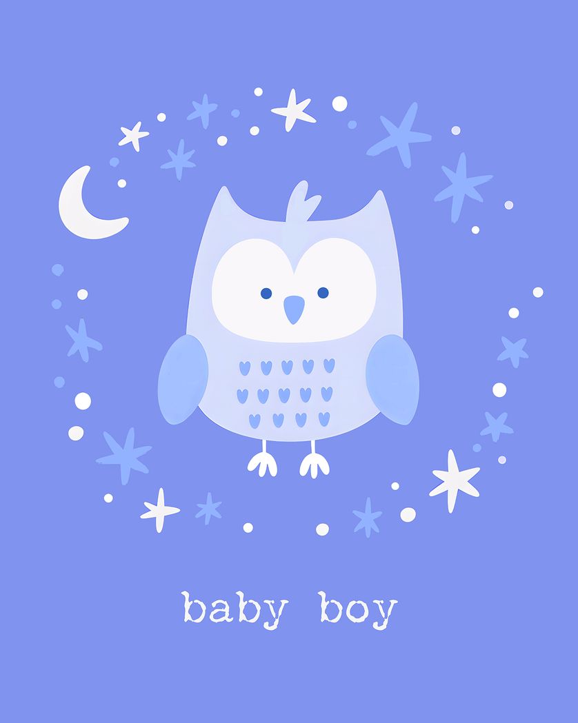 Card design "Blue owl - group new baby ecard"