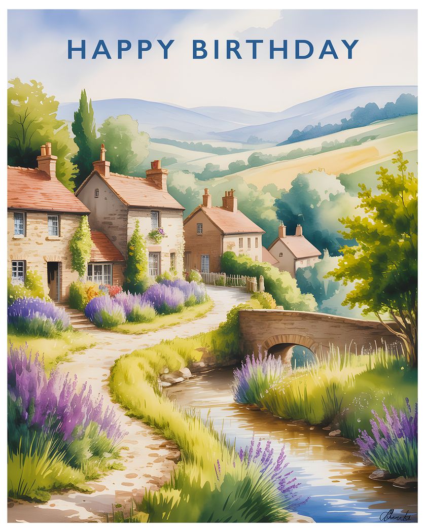 Card design "Chocolate box Village - group Birthday ecard"