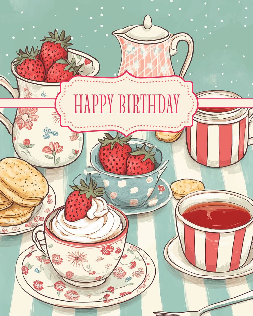 Card design "Afternnon Tea - group Birthday ecard"