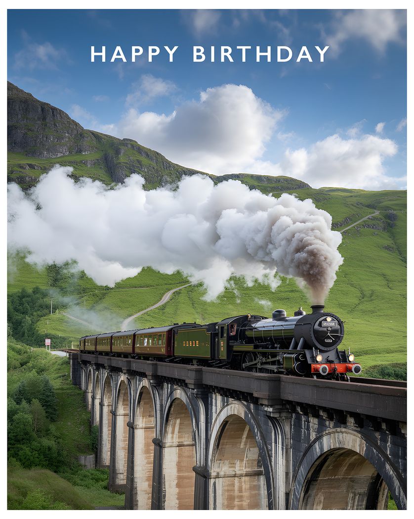 Card design "The age of steam - group Birthday ecard"