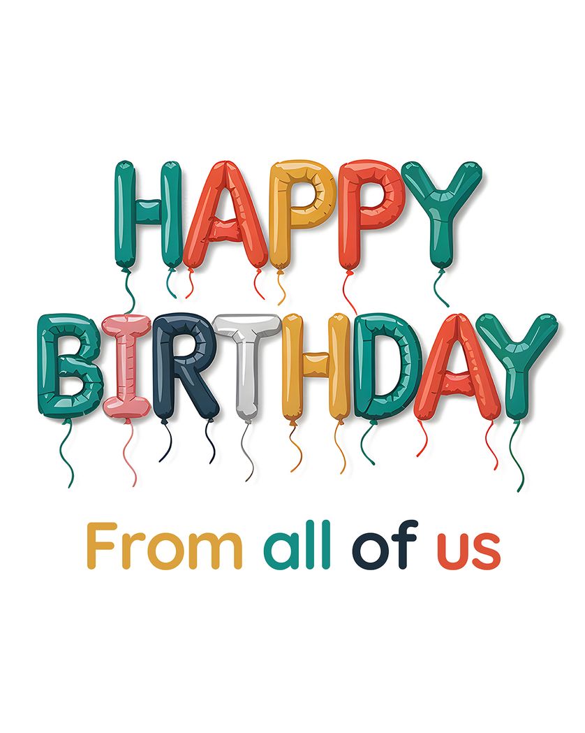 Card design "Spell it out...in balloons - group birthday ecard"