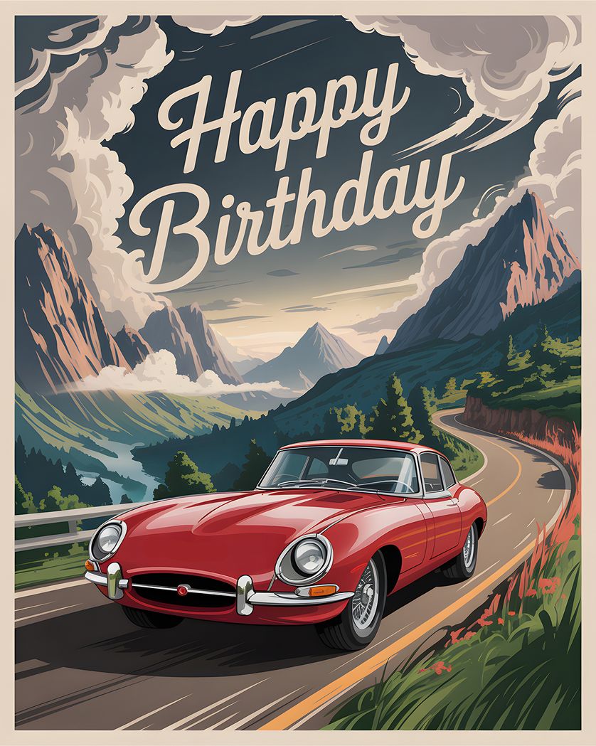 Card design "Aston Martin travel poster - group birthday ecard"