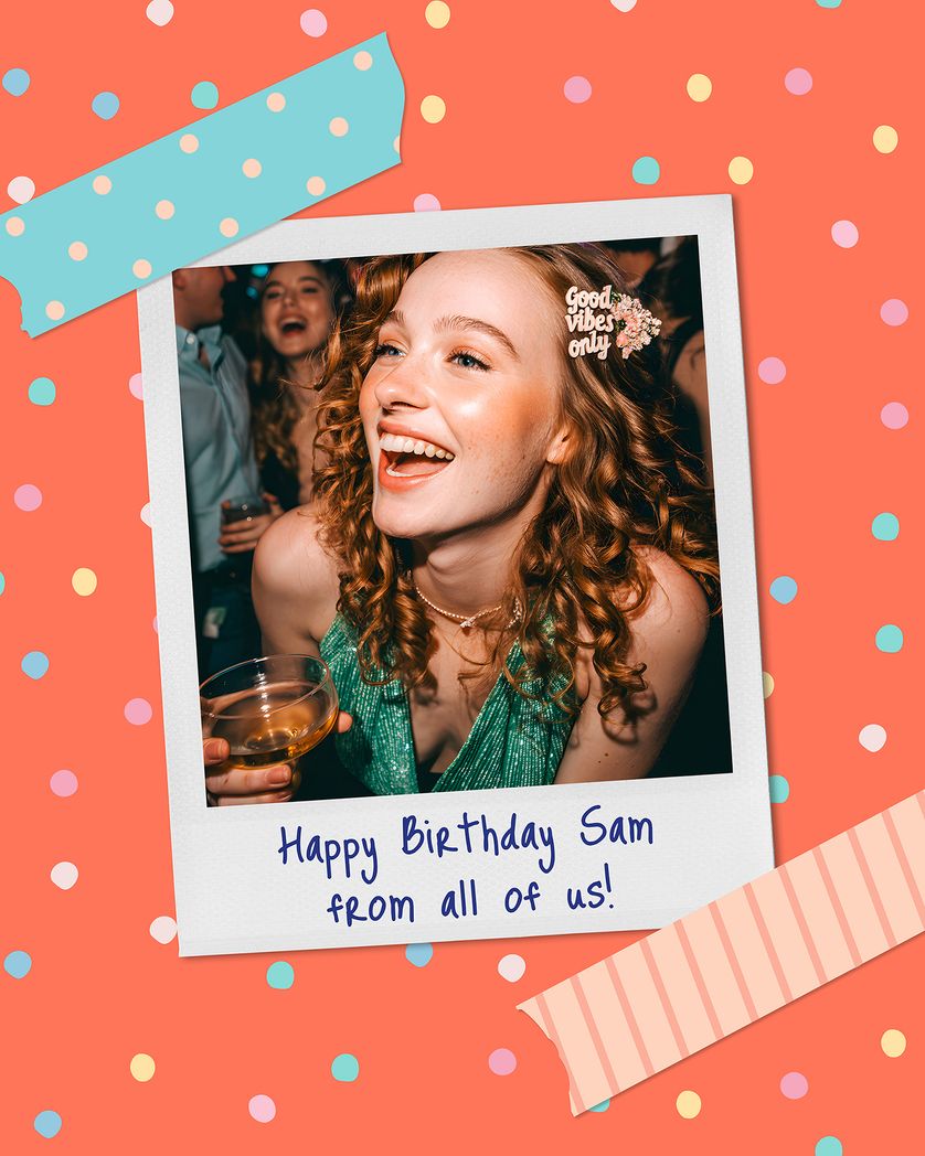 Card design "Pretty polaroid - group birthday ecard"