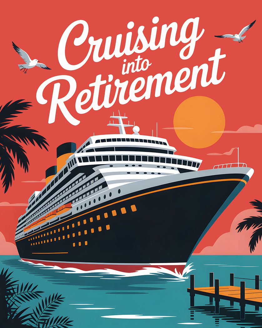 Card design "Cruising - group retirement ecard"