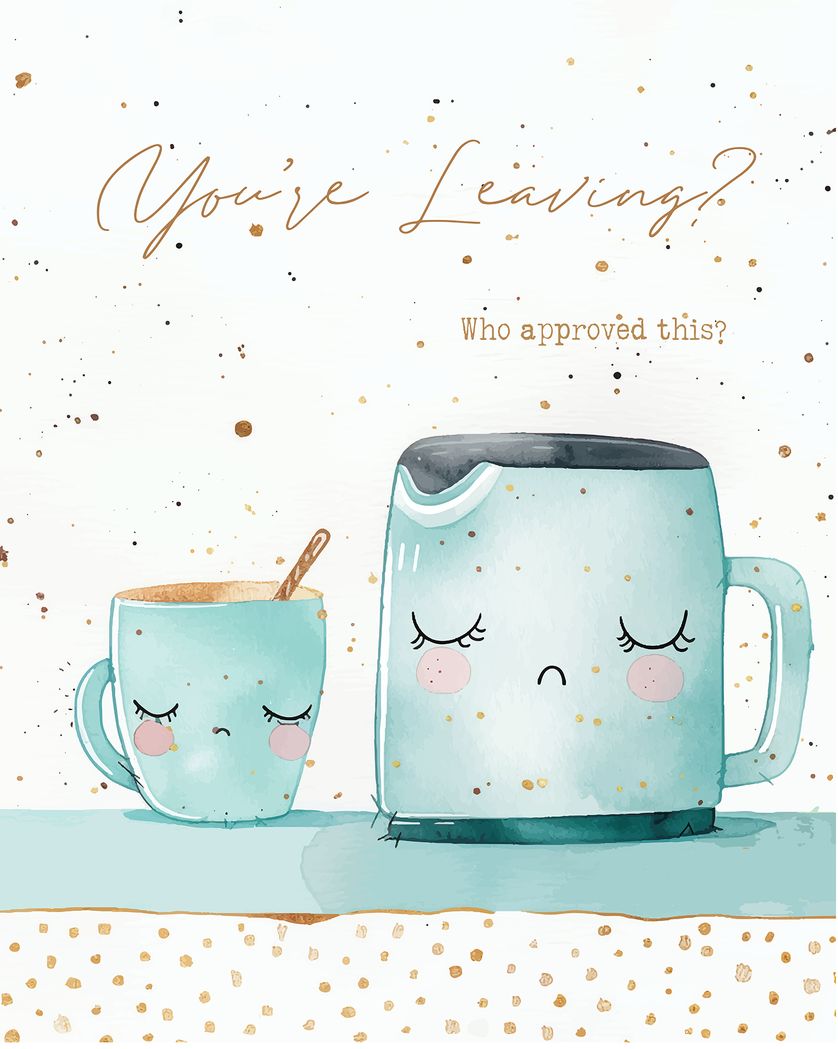 Card design "Tea break tantrum - group leaving ecard"