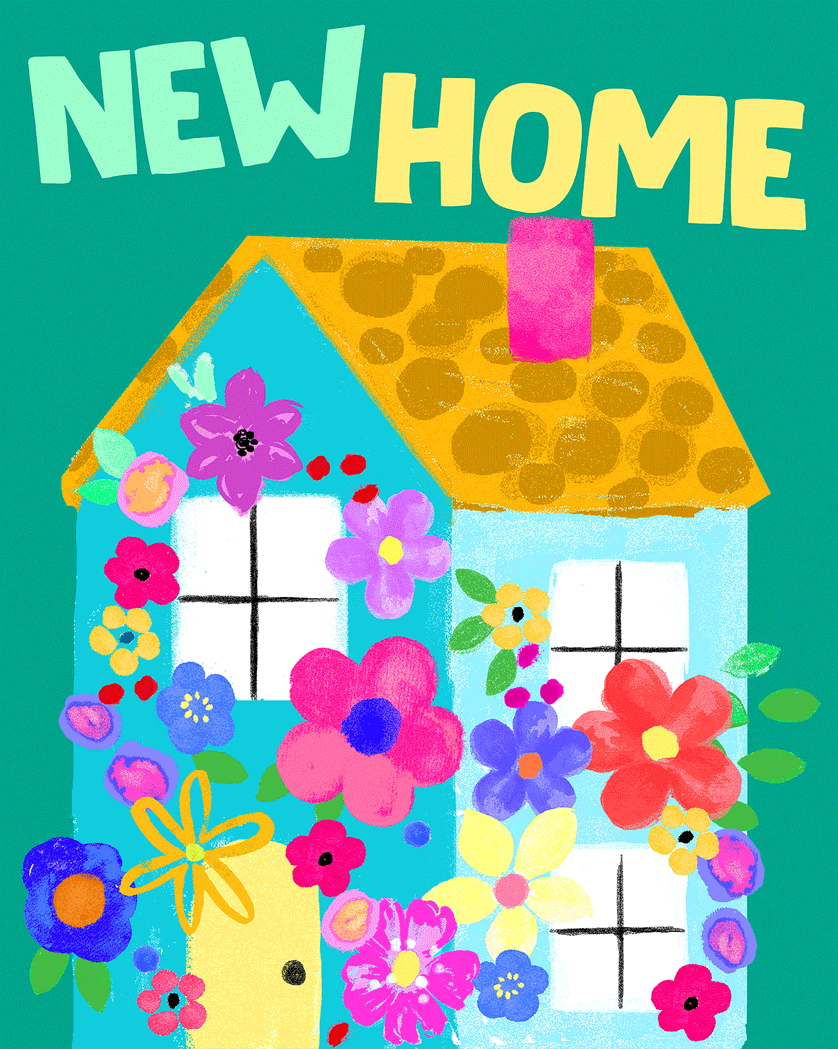 Card design "Flower House - group new home ecard"