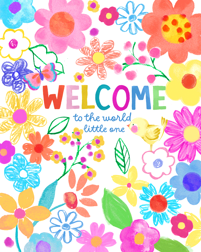 Card design "pretty bird - group baby ecard"