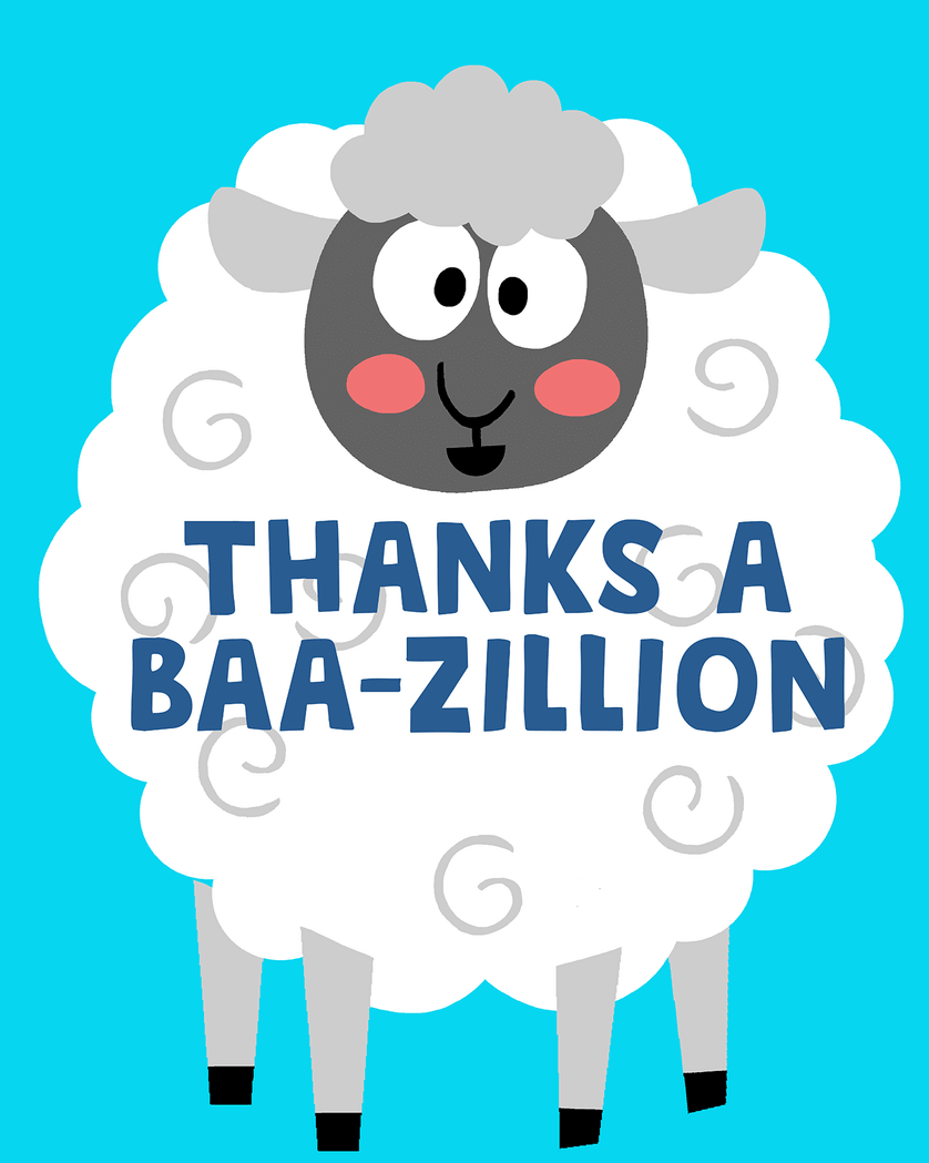 Card design "Baa baa thank you - group ecard"