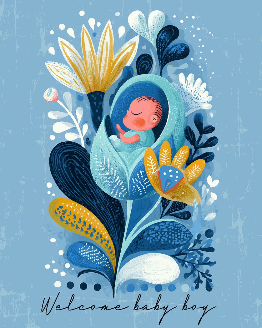 Card design "Flower child - group new baby ecard"