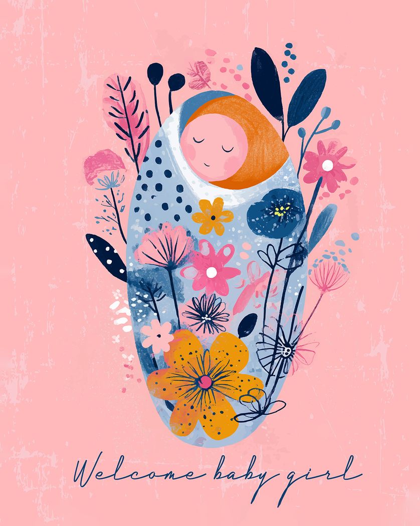 Card design "Flower child - group baby ecard"