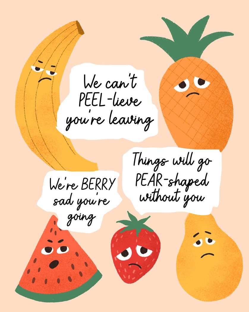 Card design "Feeling Fruitless - group leaving ecard"