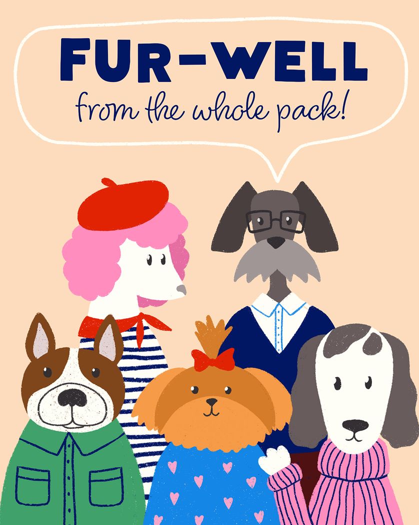 Card design "Bye Pup - group leaving ecard"