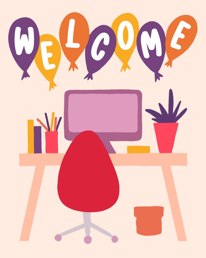 Card design "Desk balloons - group welcome ecard"