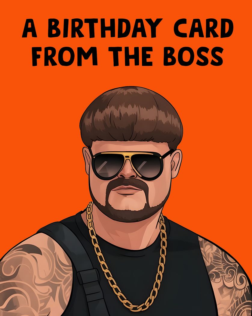 Card design "Ibiza Final Boss - group birthday ecard"