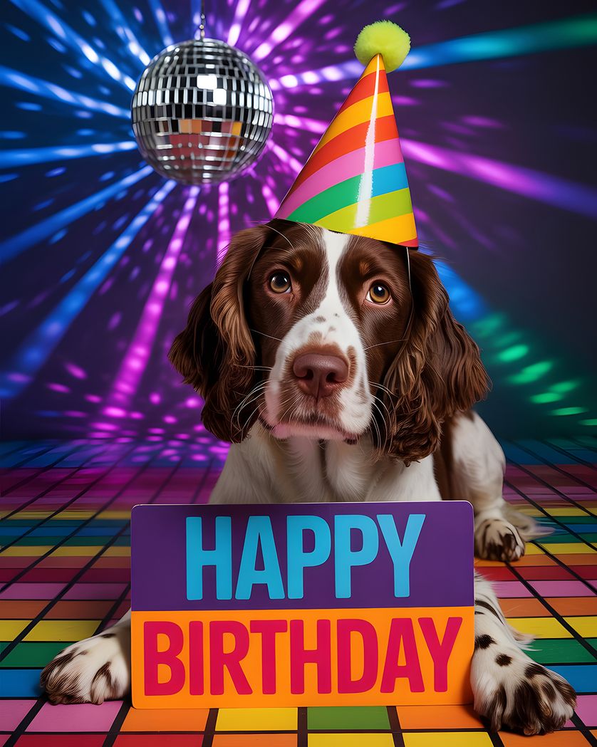 Card design "Disco doggie - group birthday ecard"