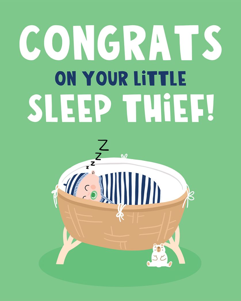 Card design "sleep thief - group baby ecard"