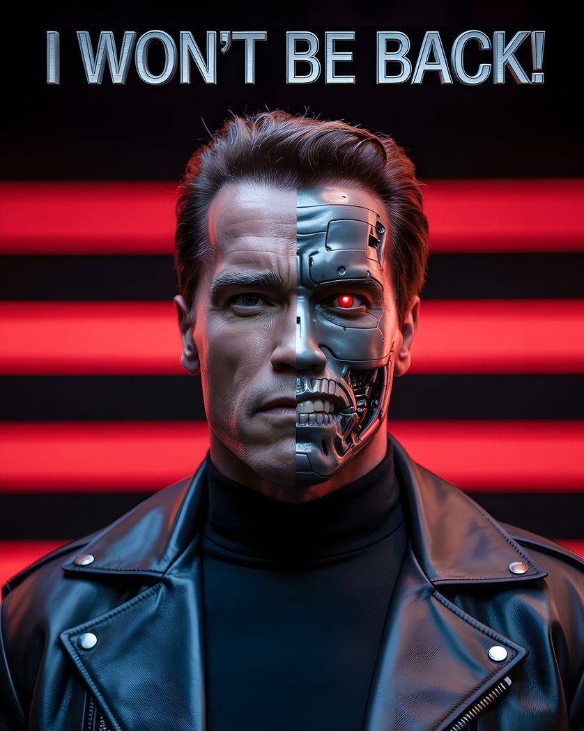 Card design "Terminator - Group leaving AI ecard"