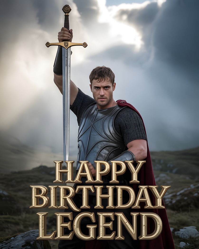 Card design "The sword and the stone - group birthday ecard"