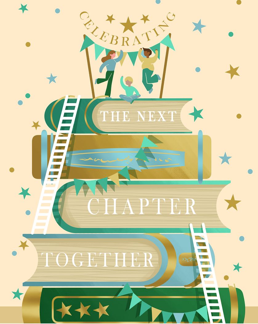 Card design "books -  group leaving ecard"