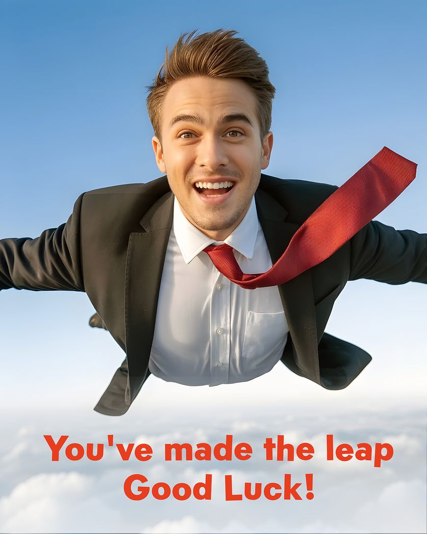 Card design "Free fall- AI group leaving ecard"