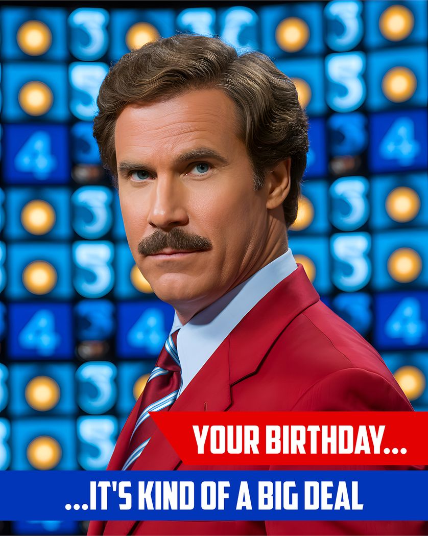 Card design "Retro News Guy - group AI birthday ecard"