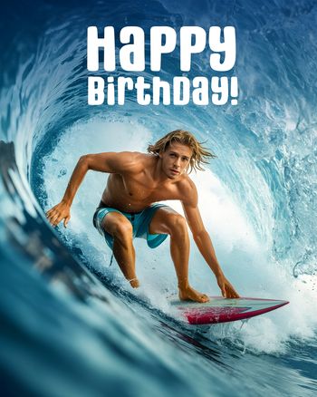 Use Surfer dude - group AI birthday ecard
