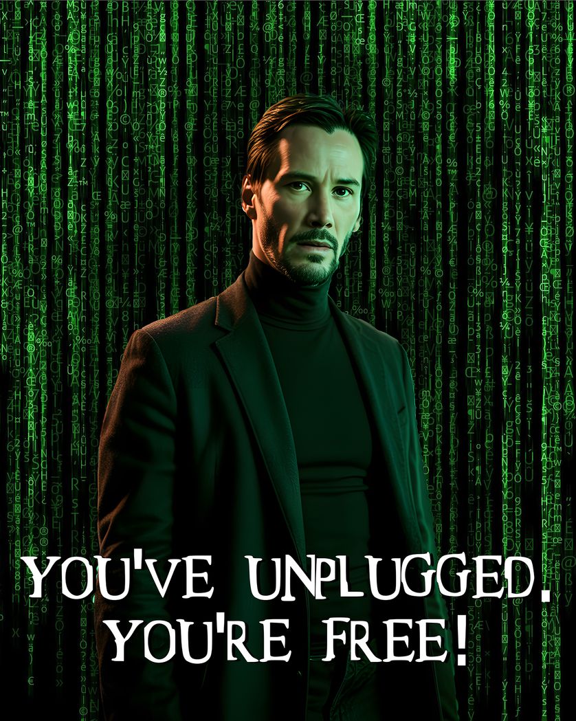 Card design "Unplugged from the grid - group AI leaving ecard"