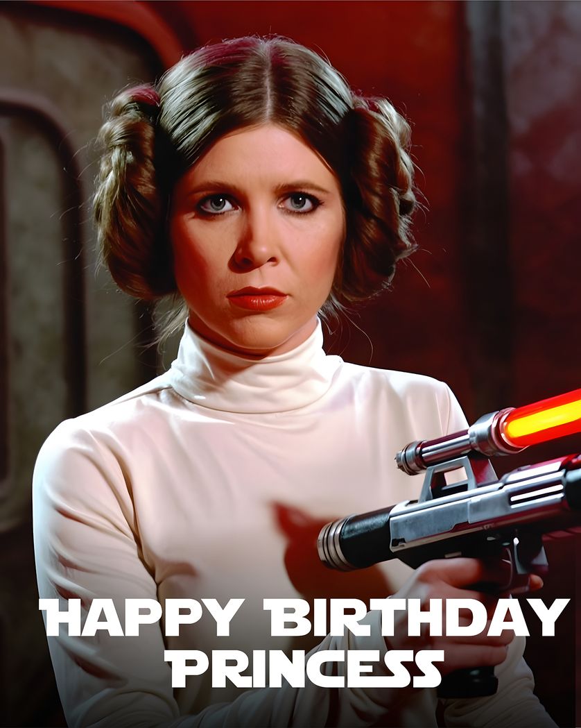 Card design "Space princess - group AI birthday ecard"