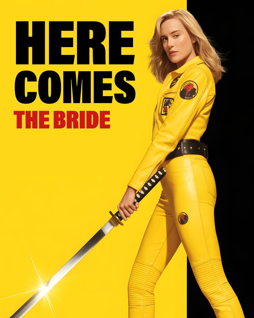 Card design "The killer bride - group AI wedding ecard"